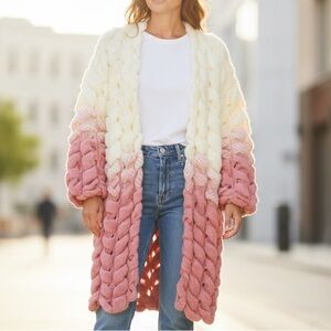 Pink & Cream Hand Knit Sweater